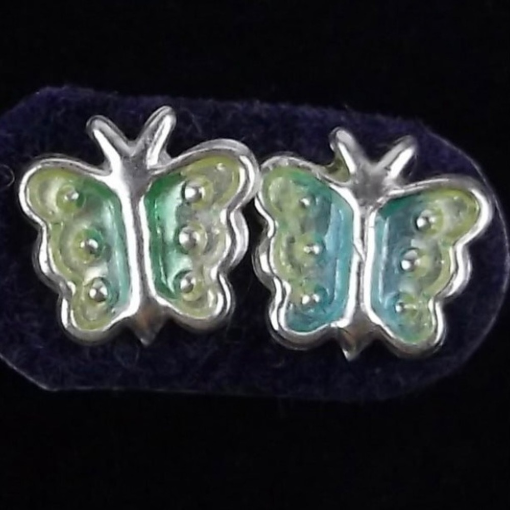 New Sterling Silver Enameled Butterfly Stud Earrings